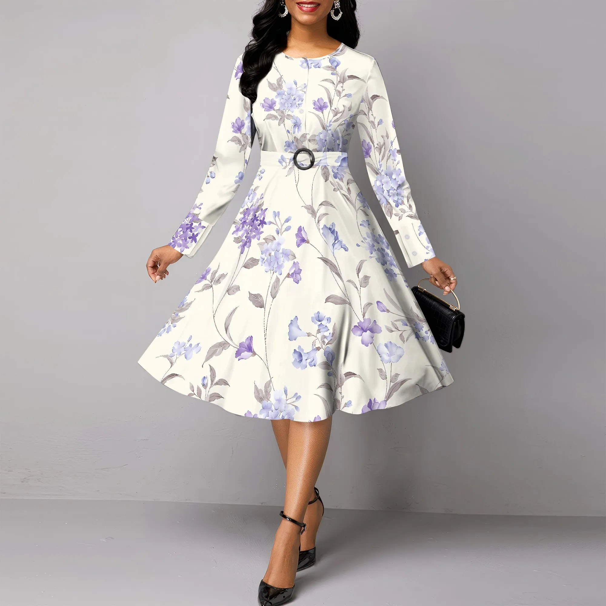 EQQZD Long-Sleeved Crew Neck Dress with Belt, Beautiful Floral Print Midi Dress, Casual Loose Dress for Summer
EQQZD Long-Sleeved Crew Neck Dress with Belt, Beautiful Floral Print Midi Dress, Casual Loose Dress for Summer