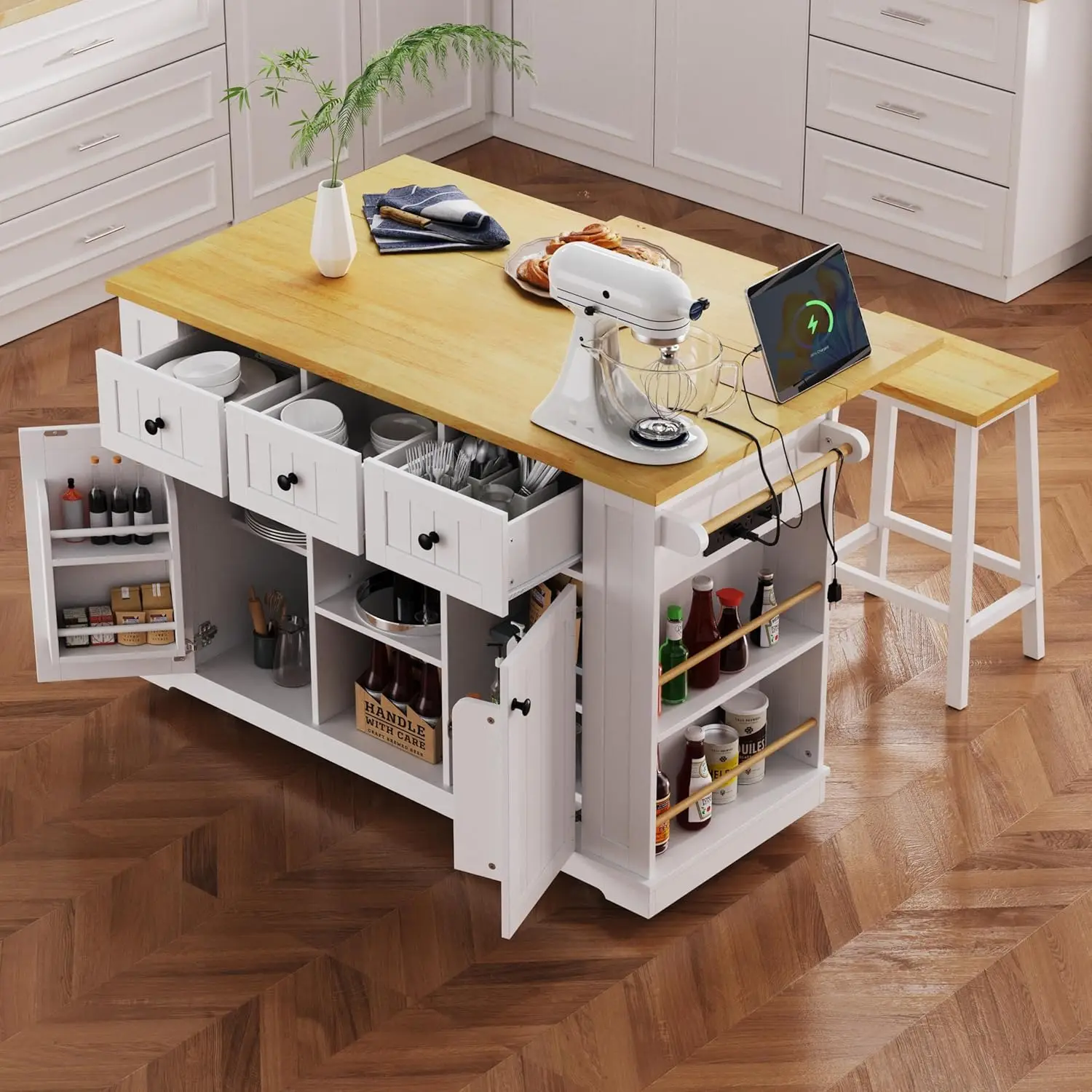 Rolling Kitchen Island with Drop Leaf & Power Outlet, Large Kitchen Islands Cart on Wheels, Movable Kitchen Island
Rolling Kitchen Island with Drop Leaf & Power Outlet, Large Kitchen Islands Cart on Wheels, Movable Kitchen Island