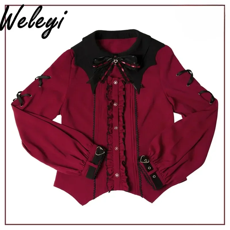 Jirai Kei Tops Kawaii Women's Bow Ruffles Shirt 2024 Spring New Japanese Style Cute Lady Lace Hollow Bat Neck Long Sleeve Blouse
Jirai Kei Tops Kawaii Women's Bow Ruffles Shirt 2024 Spring New Japanese Style Cute Lady Lace Hollow Bat Neck Long Sleeve Blouse