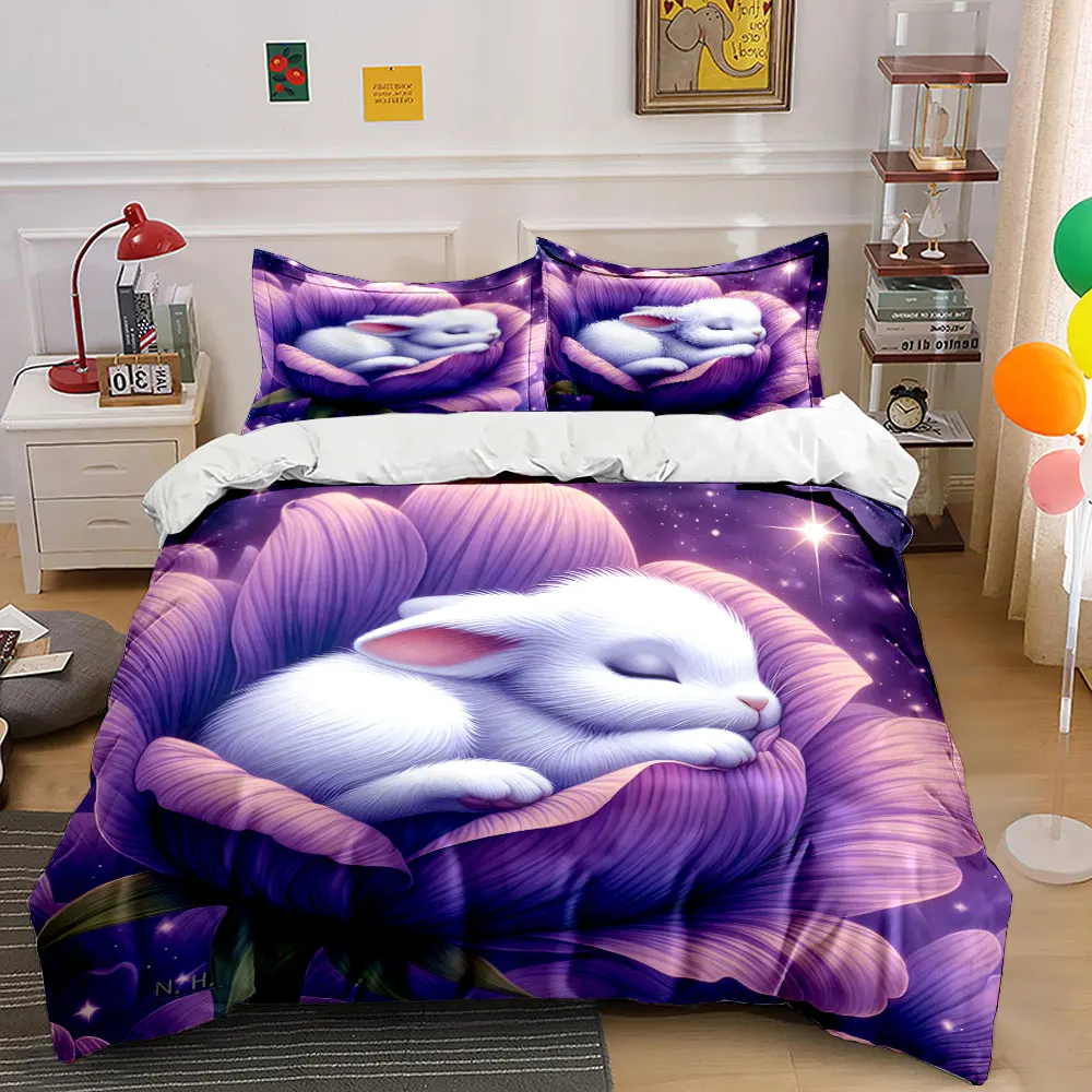 White bunny sleeping in purple flower Print Bedding Set 1 Duvet Cover 2 Pillowcases for Adult and Children Luxury Gift Full Size
White bunny sleeping in purple flower Print Bedding Set 1 Duvet Cover 2 Pillowcases for Adult and Children Luxury Gift Full Size