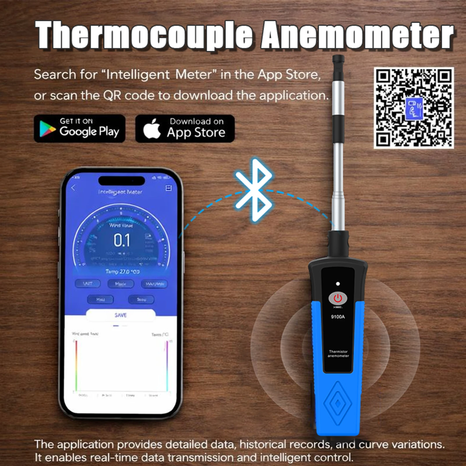 HP-9100A Thermal Anemometer Hot Wire Wind Speed Meter 0.3-40m/s Air Flow Telescopic 650mm Bluetooth APP Type-C Rechargeable
HP-9100A Thermal Anemometer Hot Wire Wind Speed Meter 0.3-40m/s Air Flow Telescopic 650mm Bluetooth APP Type-C Rechargeable