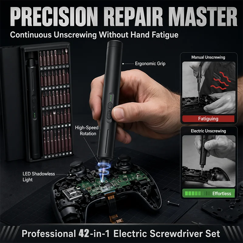 42 in 1 8th Gen Electric Screwdriver Cordless Precision Kit USB Rechargeable High Torque Power Phone Laptop Electronics Repair
42 in 1 8th Gen Electric Screwdriver Cordless Precision Kit USB Rechargeable High Torque Power Phone Laptop Electronics Repair