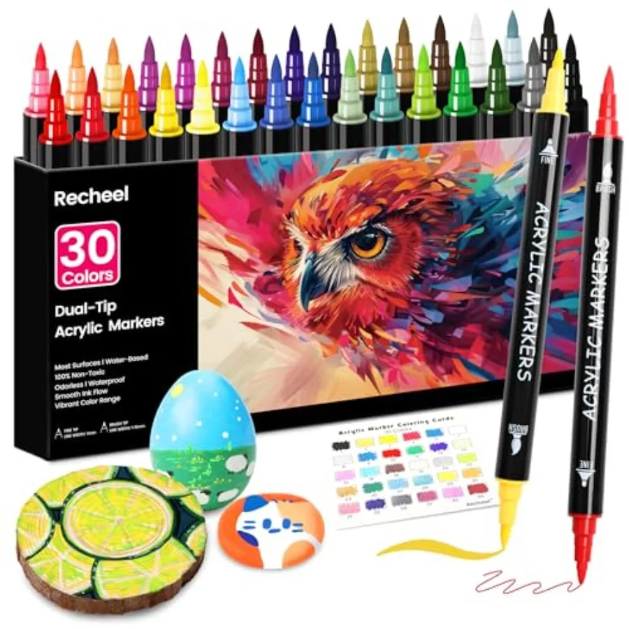 Acrylic Paint Markers, Dual Tip Fine and Brush Tips for Detailed Art, Crafting, Rock Painting, Wood, Glass, Ceramic, and More
Acrylic Paint Markers, Dual Tip Fine and Brush Tips for Detailed Art, Crafting, Rock Painting, Wood, Glass, Ceramic, and More