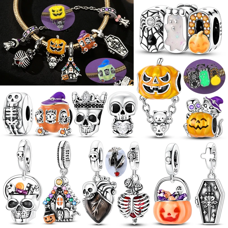 New Halloween Charms Beads Pendent 925 Sterling Silver Glowing BOO Pumpkin Skull Quirky Charm Fit Original Bracelet DIY Jewelry
New Halloween Charms Beads Pendent 925 Sterling Silver Glowing BOO Pumpkin Skull Quirky Charm Fit Original Bracelet DIY Jewelry