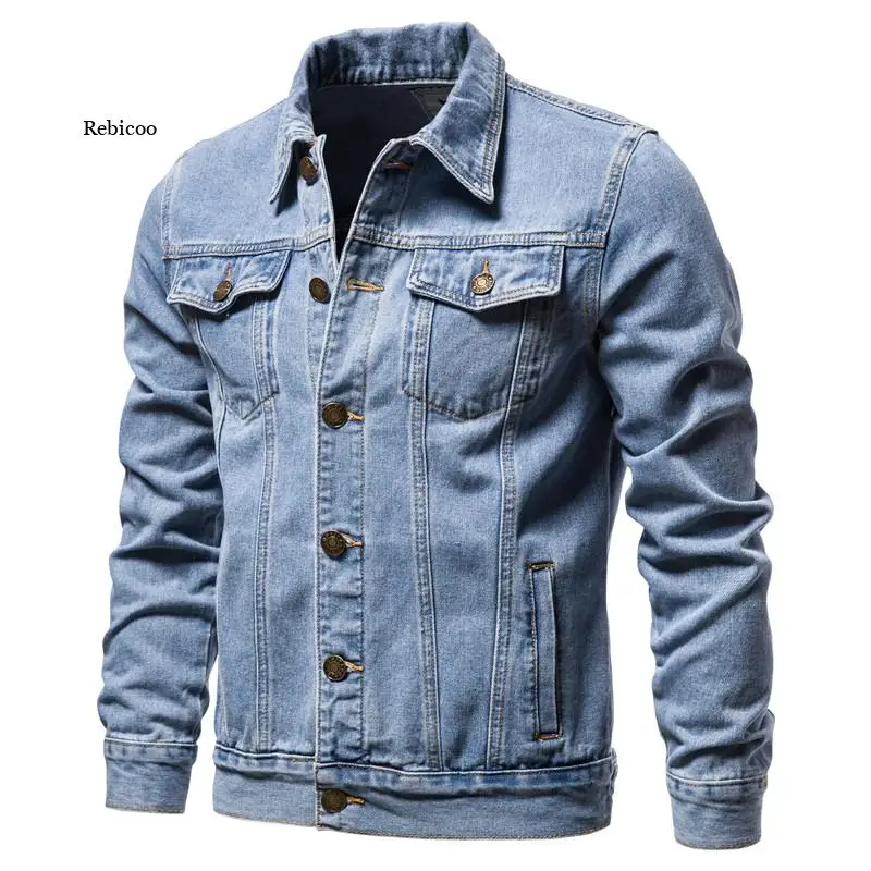 New 2021 Cotton Denim Jacket Men Casual Solid Color Lapel Single Breasted Jeans Jacket Men Autumn Slim Fit Quality Mens Jackets
New 2021 Cotton Denim Jacket Men Casual Solid Color Lapel Single Breasted Jeans Jacket Men Autumn Slim Fit Quality Mens Jackets