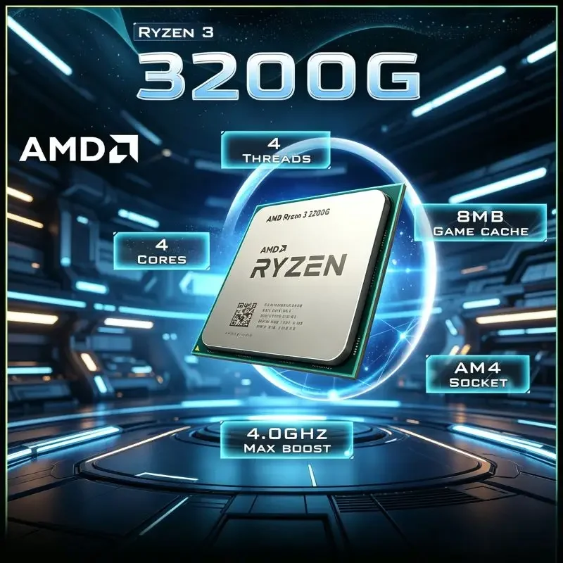 Quad-Core 4-Thread AMD Ryzen 3 3200G 3.6GHz 65W AM4 Desktop Processor Equipped With Powerful Radeon Vega 8 Gaming Graphics