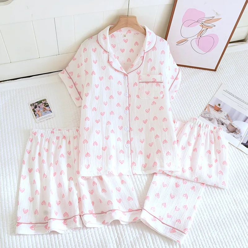3 Pieces Pajama For Woman Nightwear Pyjama Set Nighty Loose Short Sleeve Sleepwear Cotton Summer Women's Suit Home Wear
3 Pieces Pajama For Woman Nightwear Pyjama Set Nighty Loose Short Sleeve Sleepwear Cotton Summer Women's Suit Home Wear