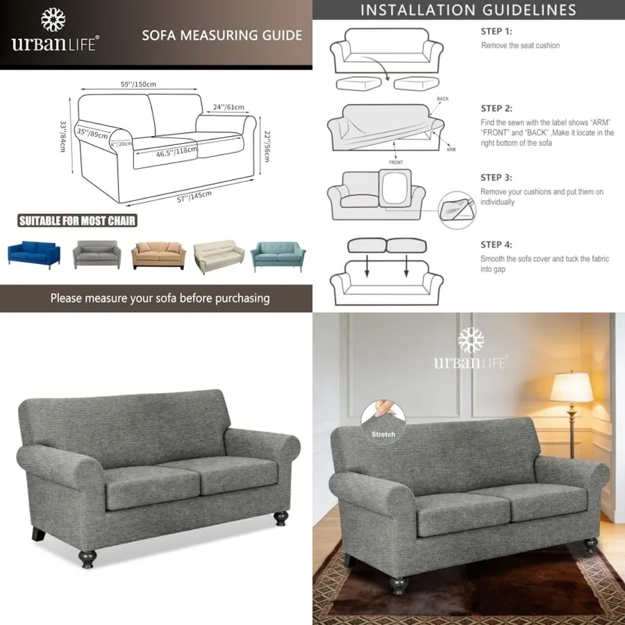 3-Piece Stretch Sofa Slipcovers for 2 Cushion Loveseat Couch, Super Stretch Spandex Non-Slip Sofa Cover with Elastic Bottom, Ma
3-Piece Stretch Sofa Slipcovers for 2 Cushion Loveseat Couch, Super Stretch Spandex Non-Slip Sofa Cover with Elastic Bottom, Ma