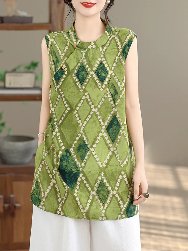 Retro Chinese Style Sleeveless T-Shirt Printed Floral Summer New Arrival Women's Loose Fit Polyester Casual Top
Retro Chinese Style Sleeveless T-Shirt Printed Floral Summer New Arrival Women's Loose Fit Polyester Casual Top