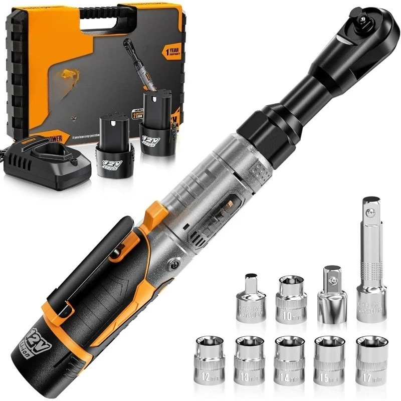 3/8" Cordless Ratchet Wrench Set, 60FT-LBS(80N.m) Electric Ratchet, 12V Extended Power Ratchet Wrench Set with Variable
3/8" Cordless Ratchet Wrench Set, 60FT-LBS(80N.m) Electric Ratchet, 12V Extended Power Ratchet Wrench Set with Variable