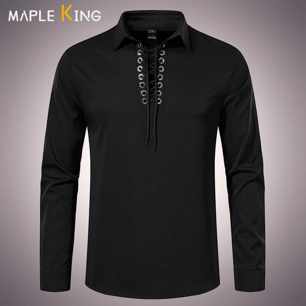 Men's Lace Up Designer Shirts Vinatge Medieval Clothes Solid Long Sleeve Casual Beach Yoga Shirt Camisetes Masculinas Men Blusas
Men's Lace Up Designer Shirts Vinatge Medieval Clothes Solid Long Sleeve Casual Beach Yoga Shirt Camisetes Masculinas Men Blusas