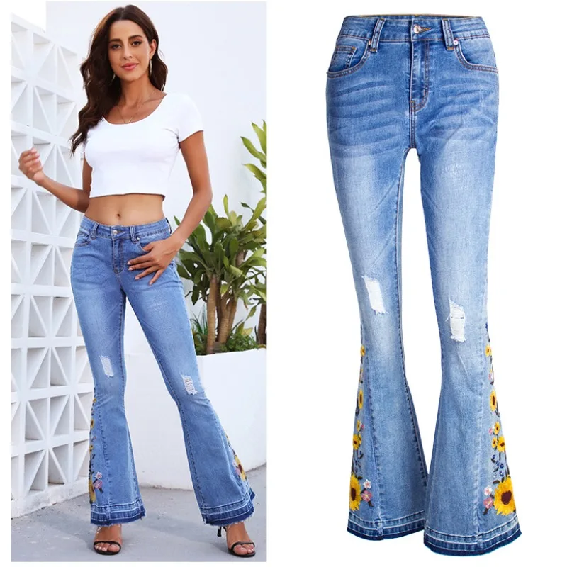 Women's Vintage Flared Jeans European American Style 3D Stereo Embroidery Denim Pants Fashion Streetwear Long Trousers
Women's Vintage Flared Jeans European American Style 3D Stereo Embroidery Denim Pants Fashion Streetwear Long Trousers