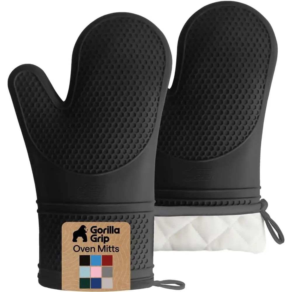 Heat Resistant Silicone Oven Mitts with Cotton Lining, 550°F, Flexible Grip, Kitchen BBQ Gloves, 12.5x8.3, Black
Heat Resistant Silicone Oven Mitts with Cotton Lining, 550°F, Flexible Grip, Kitchen BBQ Gloves, 12.5x8.3, Black
