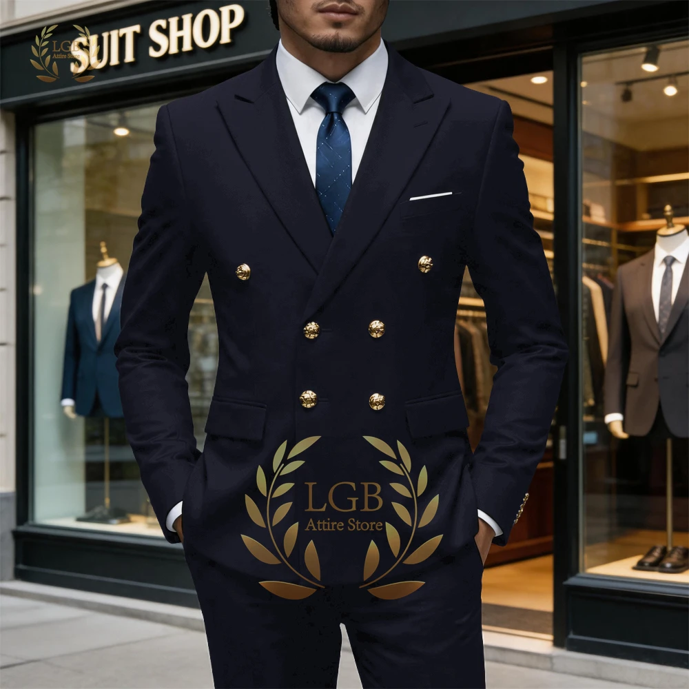 Men's 2-Piece Formal Double Breasted Suit, Peak Lapel Blazer with Gold Buttons & Pants for Business Meetings & Banquets
Men's 2-Piece Formal Double Breasted Suit, Peak Lapel Blazer with Gold Buttons & Pants for Business Meetings & Banquets