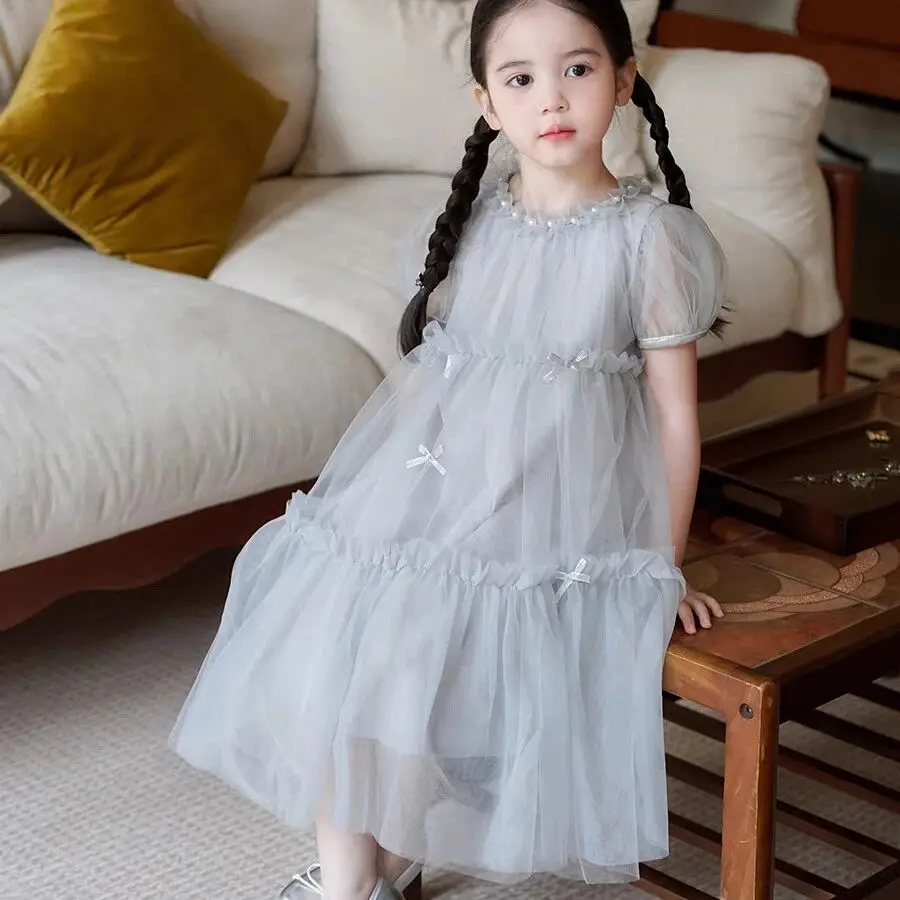 Girls' Grey Dress Summer New Style Children's Short sleeved Bow Beautiful Temperament Princess Dress
Girls' Grey Dress Summer New Style Children's Short sleeved Bow Beautiful Temperament Princess Dress