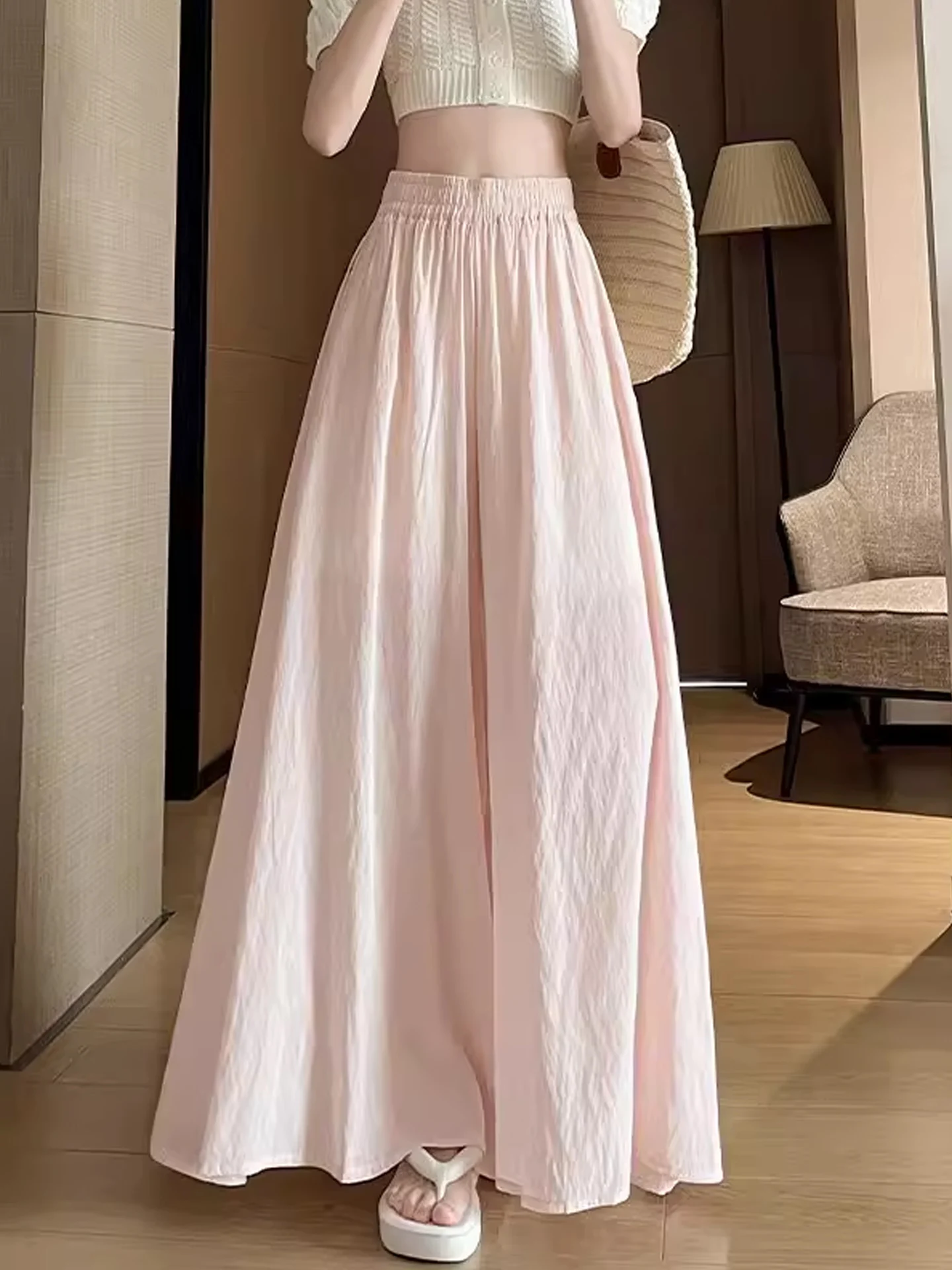 Pink Ice Silk Cotton Linen Wide Leg Skirt Pants Women's Spring Casual Loose Hanging und Samurai Pants High Waist Trousers
Pink Ice Silk Cotton Linen Wide Leg Skirt Pants Women's Spring Casual Loose Hanging und Samurai Pants High Waist Trousers