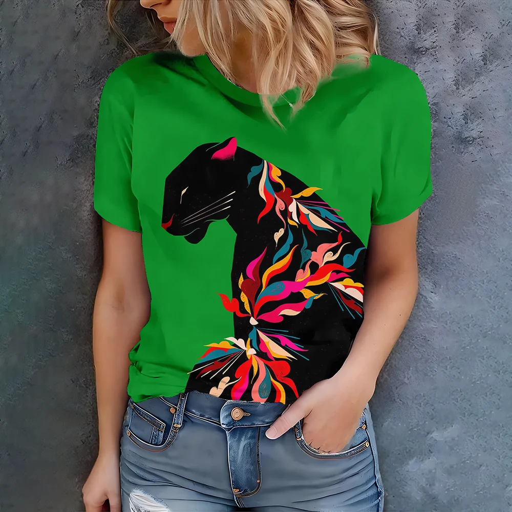 Женская зеленая футболка с красочным абстрактным животным дизайном, повседневный летний стиль, топ с круглым вырезом и короткими рукавами для повседневной носки
Женская зеленая футболка с красочным абстрактным животным дизайном, повседневный летний стиль, топ с круглым вырезом и короткими рукавами для повседневной носки