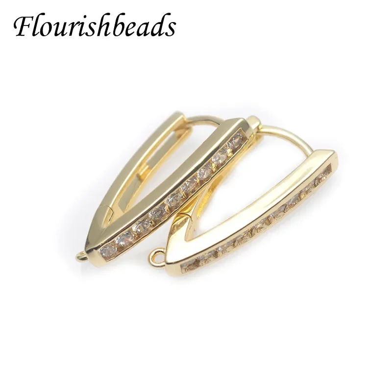 CZ Beads Paved DIY Earring Hooks Supplies Gold Color Triangular Basic Ear Wire for Fashion Dangle Earring Making 30pcs/lot
CZ Beads Paved DIY Earring Hooks Supplies Gold Color Triangular Basic Ear Wire for Fashion Dangle Earring Making 30pcs/lot