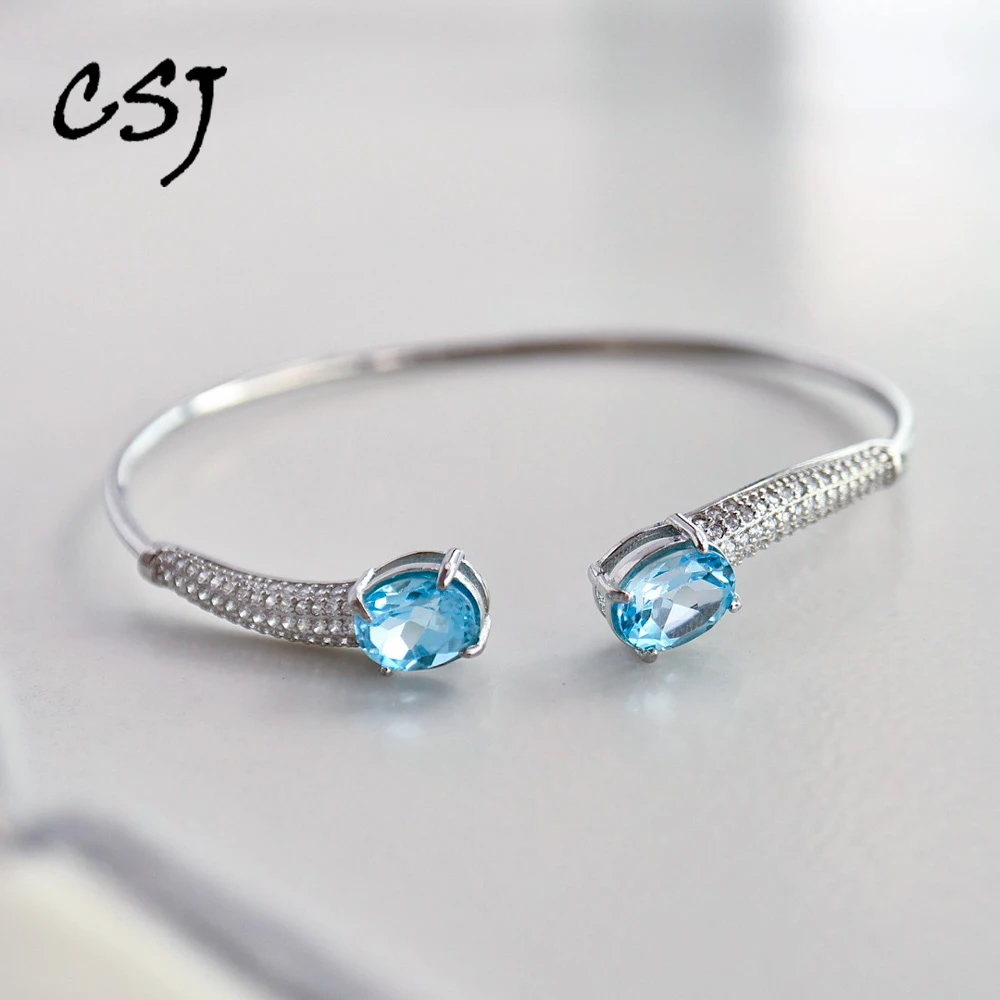 CSJ Real Natural Sky Blue Topaz Bracelet 925 Sterling Silver Setting Gemstone 6*8mm Bangle for Women Party Jewelry Gift
CSJ Real Natural Sky Blue Topaz Bracelet 925 Sterling Silver Setting Gemstone 6*8mm Bangle for Women Party Jewelry Gift