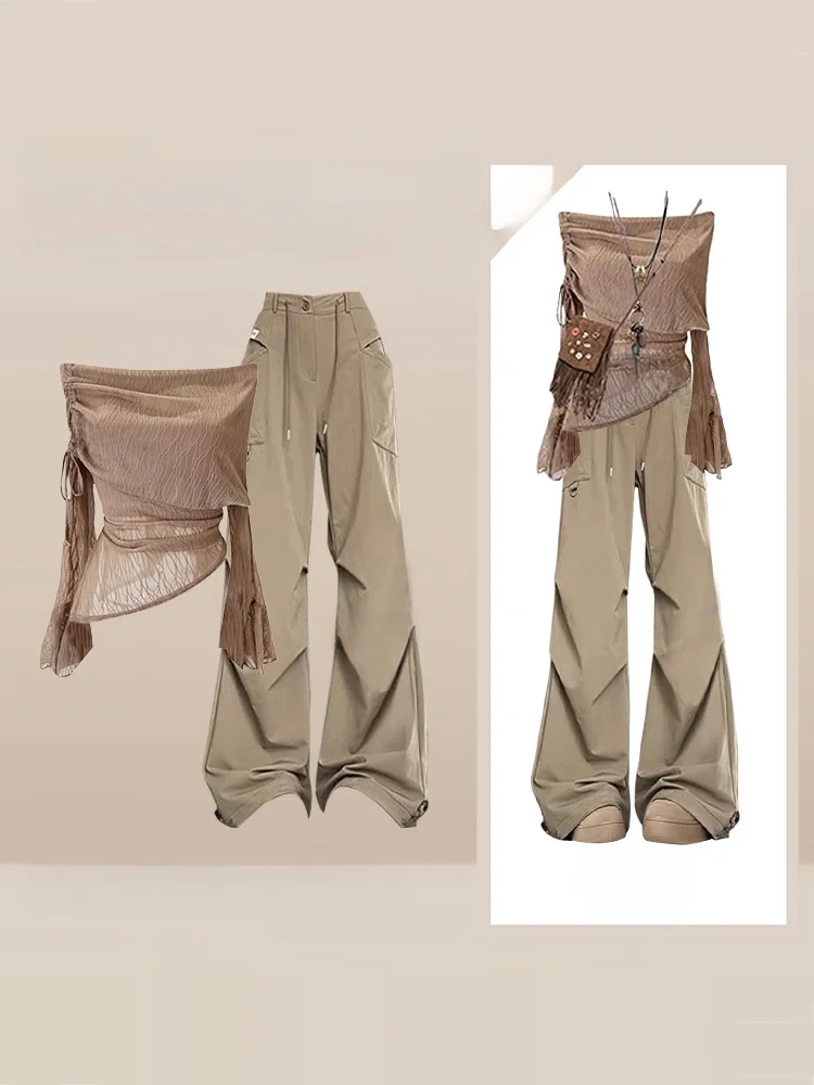 Retro Sle Travel Clothing Set Women's One oulder Top with Dstring Work Pants Two Piece Set Desert Trend
Retro Sle Travel Clothing Set Women's One oulder Top with Dstring Work Pants Two Piece Set Desert Trend