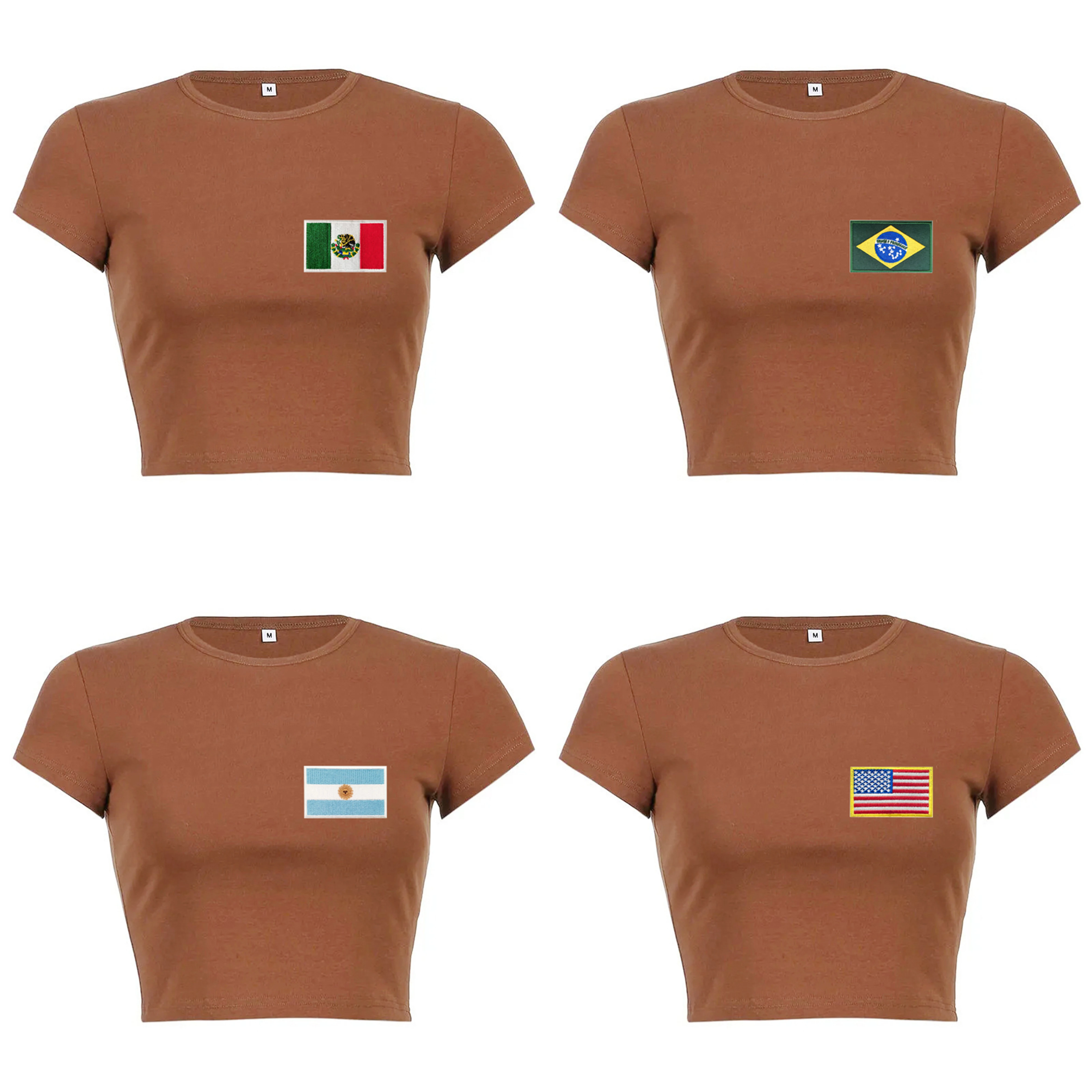 Simple And Generous Short Sleeve Brown Crop Tops Embroidery Flag Streetwear T-Shirt Y2k Clothing Fashion Trends Women's 2025 New
Simple And Generous Short Sleeve Brown Crop Tops Embroidery Flag Streetwear T-Shirt Y2k Clothing Fashion Trends Women's 2025 New