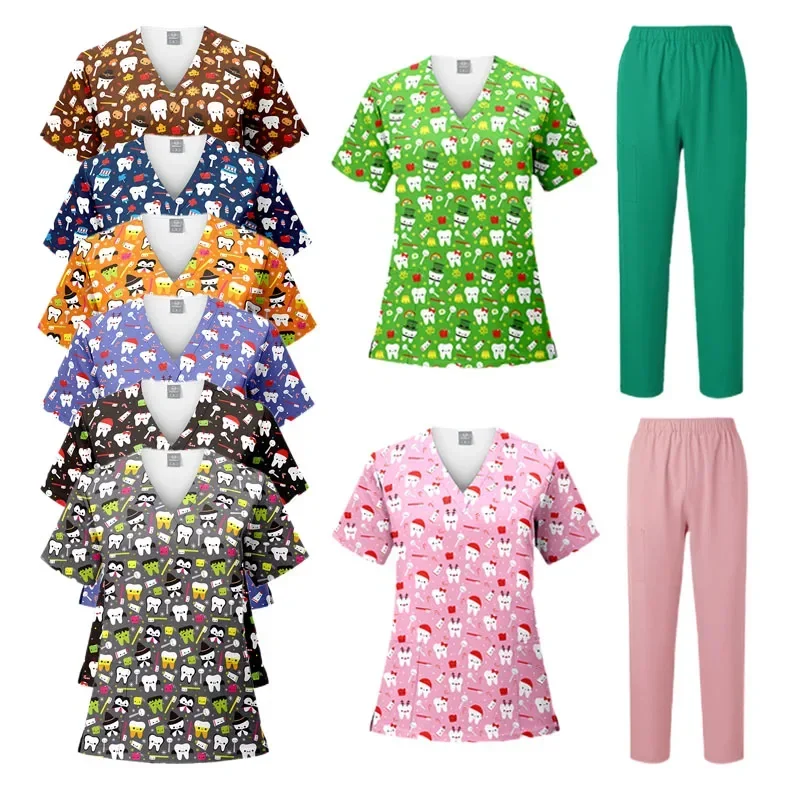 Printed Medical Clinic Printed Scrub Top Pants Medical Professional Universal Unisex Scrubs Sets Elastic Breathable Work Clothes
Printed Medical Clinic Printed Scrub Top Pants Medical Professional Universal Unisex Scrubs Sets Elastic Breathable Work Clothes