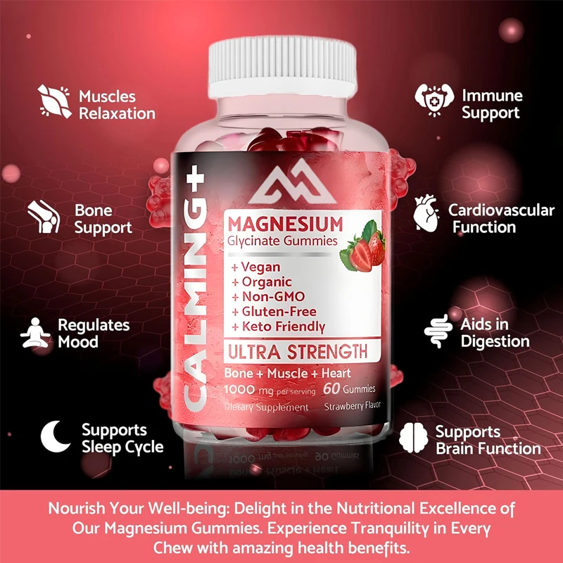 Magnesium glycinate 60 gummies -1000mg magnesium supplement supports heart health and maintains healthy bones and teeth
Magnesium glycinate 60 gummies -1000mg magnesium supplement supports heart health and maintains healthy bones and teeth