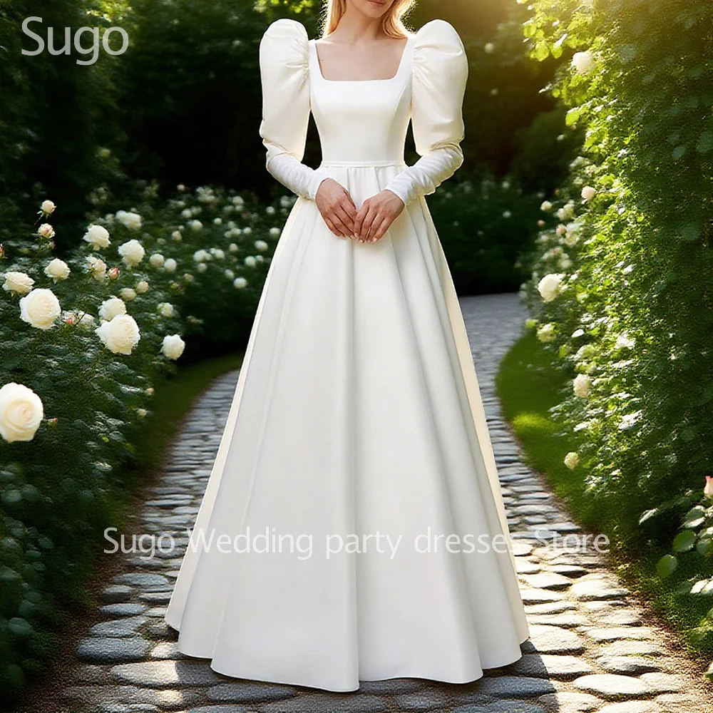 Customized Simple Long Wedding Dresses Satin Square-Neck Floor-Length Sweep Train Brides Dress Vestidos De Novias Gowns 2025
Customized Simple Long Wedding Dresses Satin Square-Neck Floor-Length Sweep Train Brides Dress Vestidos De Novias Gowns 2025