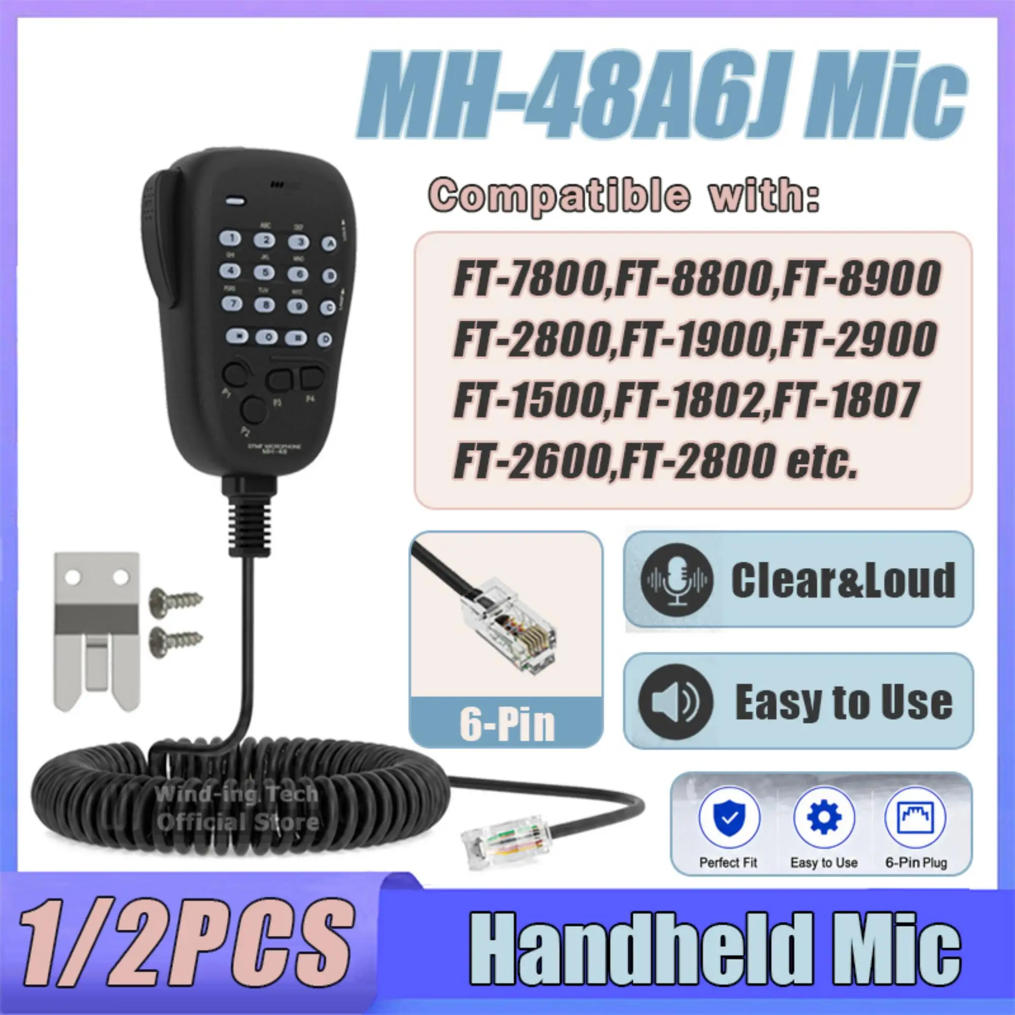 MH-48A6J Microphone 6 Pin DTMF Speaker Portable Mic Compatible with Yaesu FT-1500M FT-1807M FTM-3200 FT-1807 FTM-350 Car Radio
MH-48A6J Microphone 6 Pin DTMF Speaker Portable Mic Compatible with Yaesu FT-1500M FT-1807M FTM-3200 FT-1807 FTM-350 Car Radio