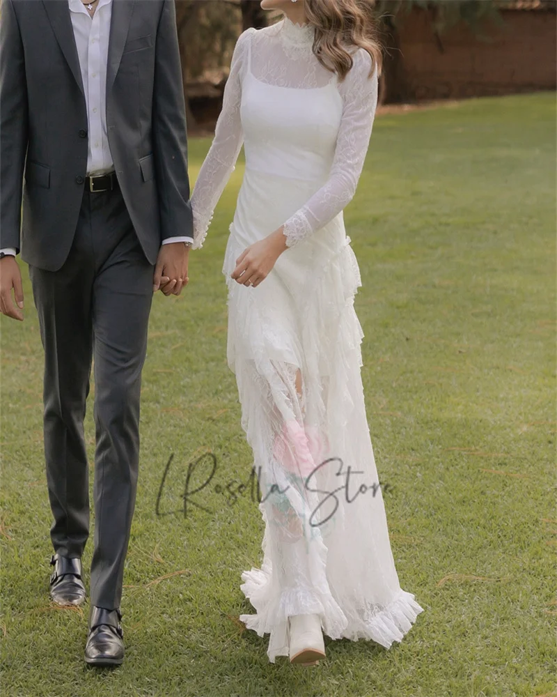High Neckline Elegant Long Sleeves Light Wedding Dress Two Pieces Long Bridal Dresses Custome Button Lace Dresses
High Neckline Elegant Long Sleeves Light Wedding Dress Two Pieces Long Bridal Dresses Custome Button Lace Dresses