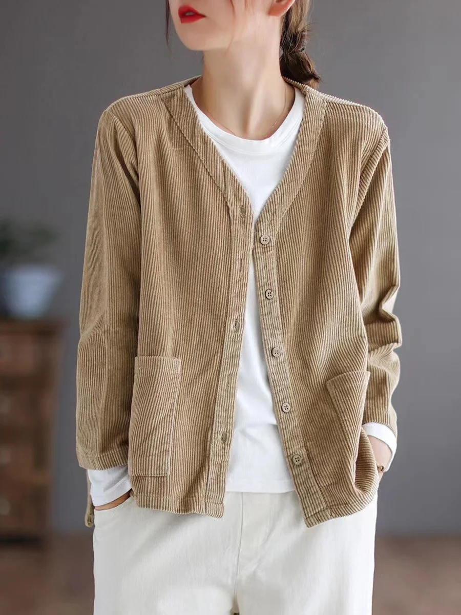 Women's Autumn Corduroy Workwear Jaet ort V-ne Slimming Top Korean Sle Polyester Fabric Long Sve Color
Women's Autumn Corduroy Workwear Jaet ort V-ne Slimming Top Korean Sle Polyester Fabric Long Sve Color