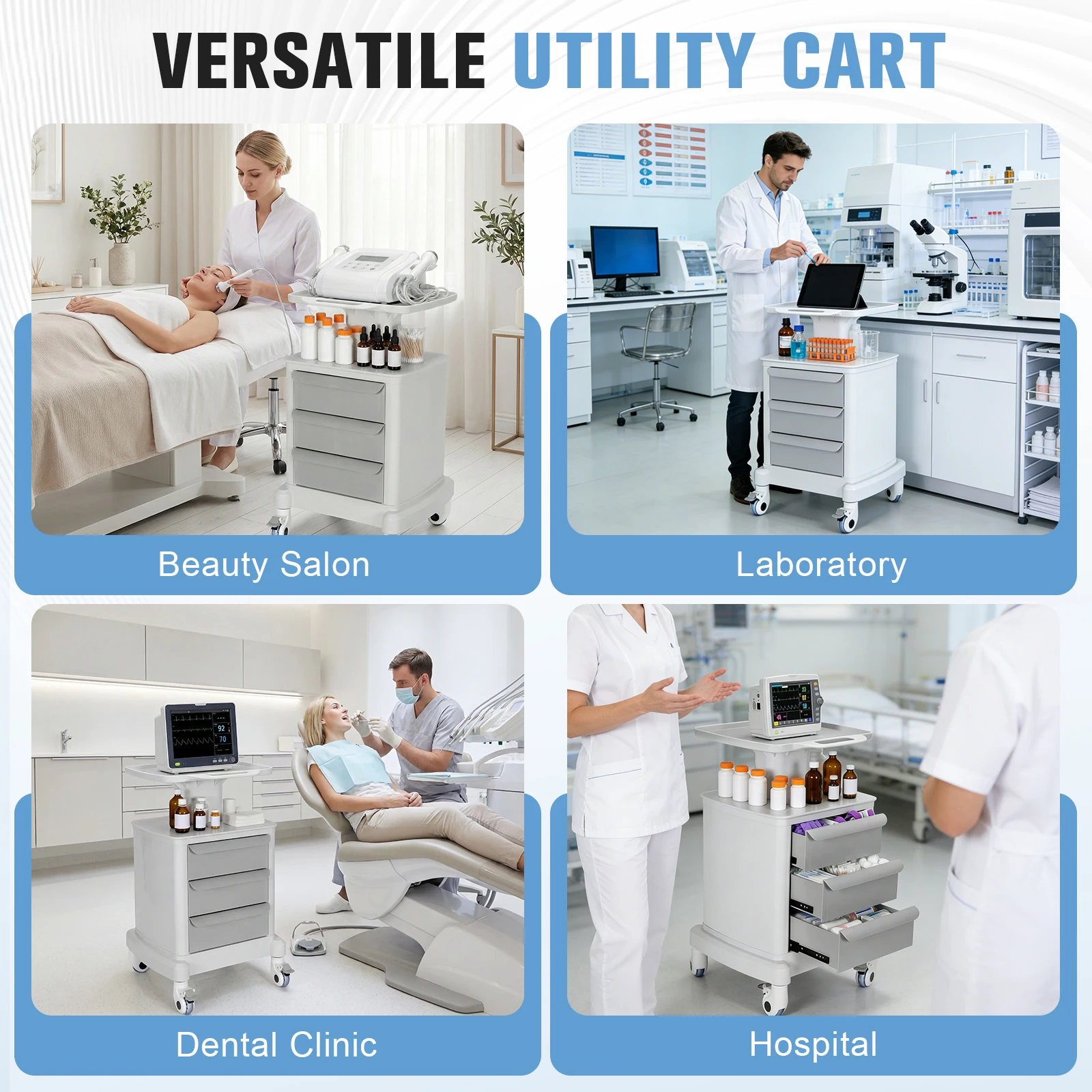 Lab Utility Cart with 3 Drawers 4 Wheels Beauty Storage Utility Cart 66 LBS Load for Hospital Clinic Salon Spa Office Bedroom
Lab Utility Cart with 3 Drawers 4 Wheels Beauty Storage Utility Cart 66 LBS Load for Hospital Clinic Salon Spa Office Bedroom