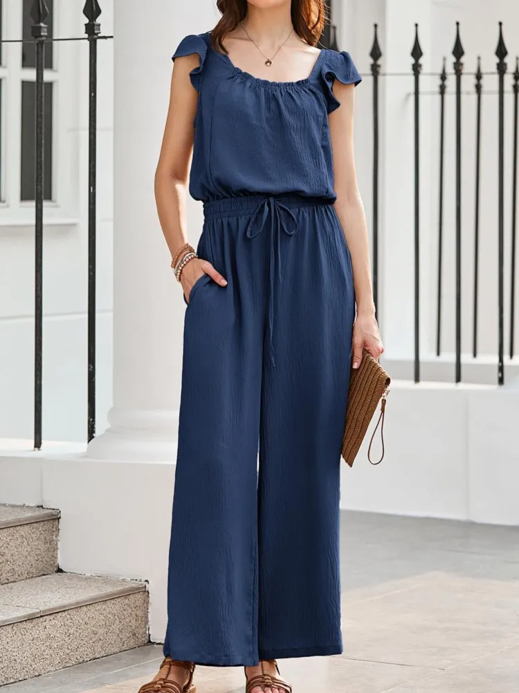 Women Elegant Office Lady Jumpsuits Ruffles Sleeveless Solid O-neck High Waist Wide Legs Fashion Jumpsuit Casual Overalls Female
Women Elegant Office Lady Jumpsuits Ruffles Sleeveless Solid O-neck High Waist Wide Legs Fashion Jumpsuit Casual Overalls Female