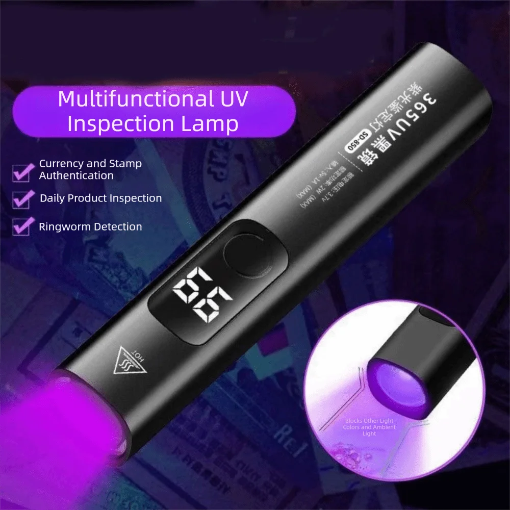 365nm UV Flashlight Intelligent Digital USB Charging Ultra Violet BlackLight Fast Curing Handheld Nail Dryer Pen Nail Dryer
365nm UV Flashlight Intelligent Digital USB Charging Ultra Violet BlackLight Fast Curing Handheld Nail Dryer Pen Nail Dryer
