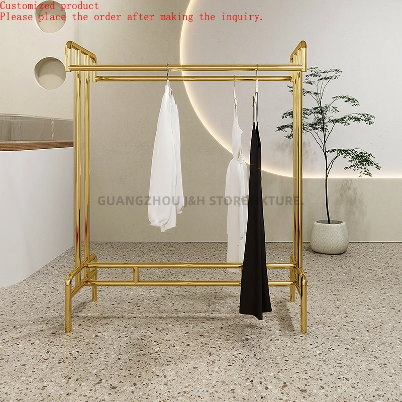 2023 New Design Clothes Hanger Floor Standing Double Sides Heavy Duty Clothes Display Rack Golden for Women Store
2023 New Design Clothes Hanger Floor Standing Double Sides Heavy Duty Clothes Display Rack Golden for Women Store