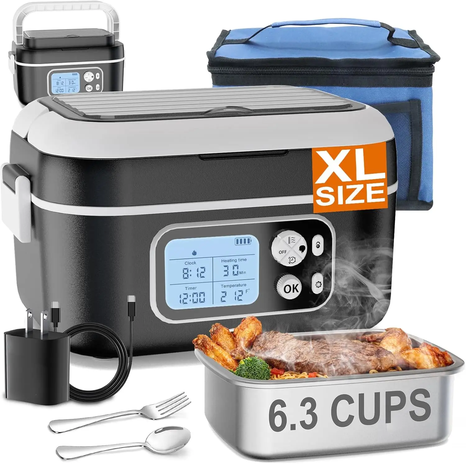 6.3-Cup Cordless Electric Lunch Box, 27000mAh Battery Powered with Auto Heating, Portable Food Warmer for Hot Meals Anywhere
6.3-Cup Cordless Electric Lunch Box, 27000mAh Battery Powered with Auto Heating, Portable Food Warmer for Hot Meals Anywhere