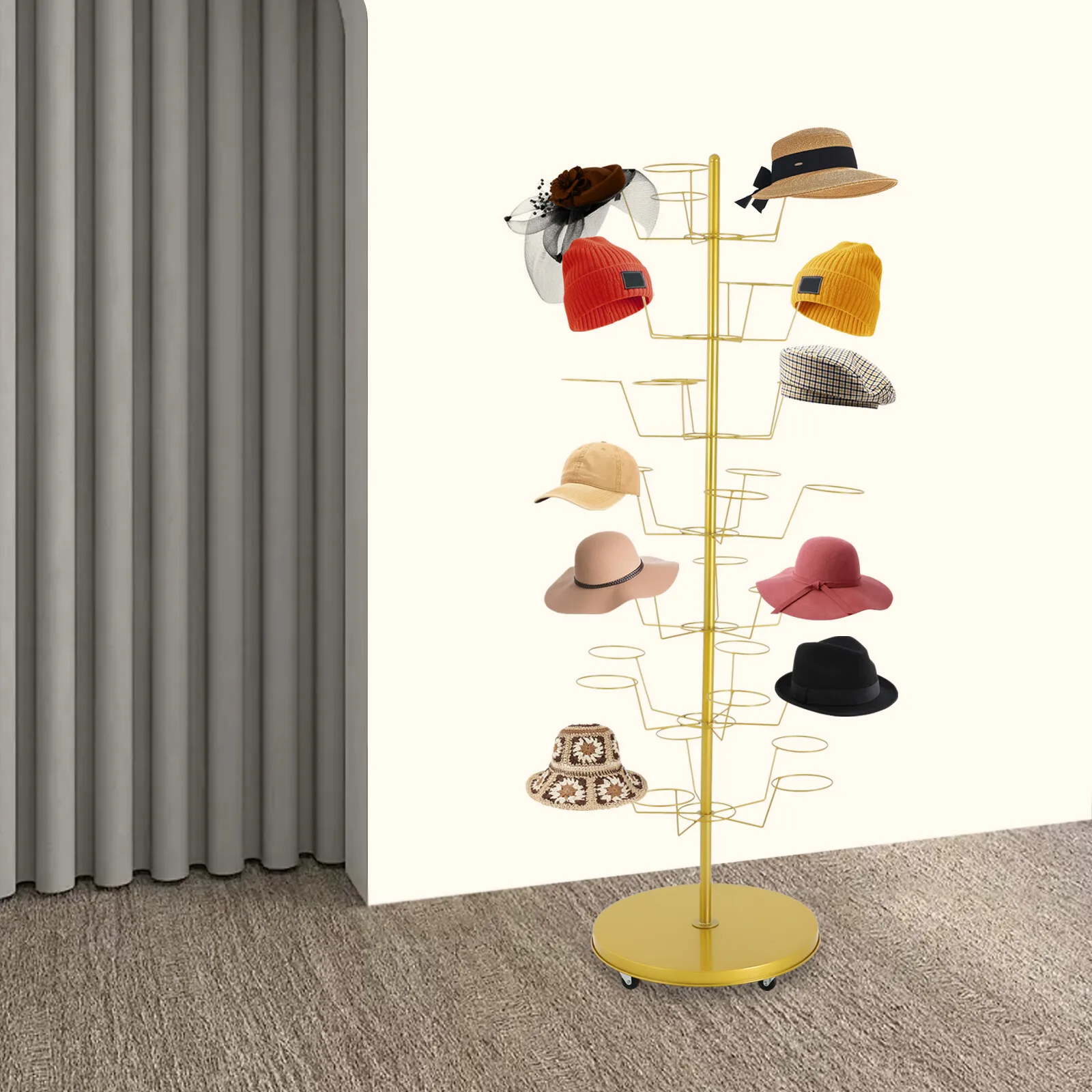 Metal 7 Tiers Rotating Floor Standing Hat Hanger Display Rack For Home And Store Use
Metal 7 Tiers Rotating Floor Standing Hat Hanger Display Rack For Home And Store Use