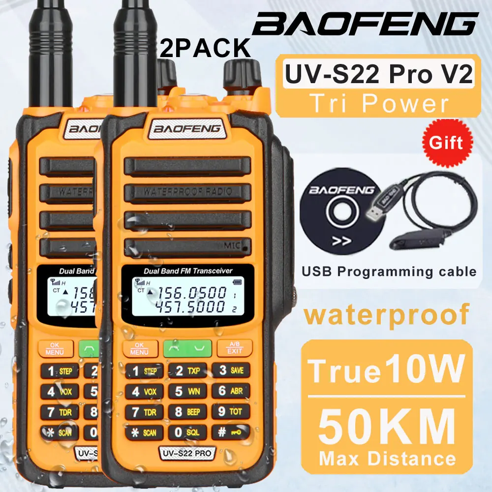 2PCS Baofeng UV S22 PRO V2 IP68 Walkie Talkie Waterproof Dual Band 136-174/400-520MHz Ham Radio Upgraded Of UV9R Pro 50KM Range
2PCS Baofeng UV S22 PRO V2 IP68 Walkie Talkie Waterproof Dual Band 136-174/400-520MHz Ham Radio Upgraded Of UV9R Pro 50KM Range