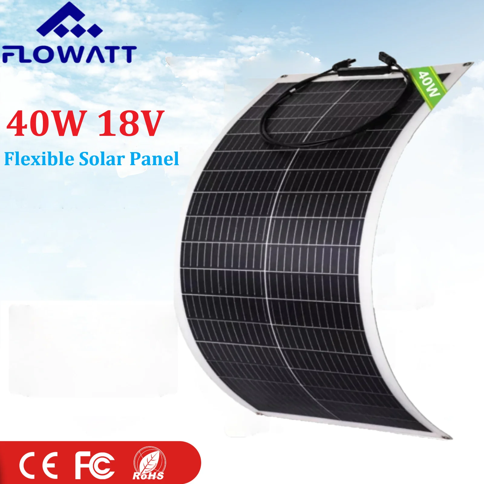 Flowatt 40W 18V Portable Solar Panel Camping Phone Power Bank Flexible Solar Cell Waterproof USB 5V Battery Charger Solar Power
Flowatt 40W 18V Portable Solar Panel Camping Phone Power Bank Flexible Solar Cell Waterproof USB 5V Battery Charger Solar Power