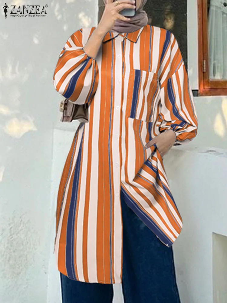 ZANZEA Vintage Women Fashion Lapel Neck Long Sleeve Muslim Tops Casual Buttons Down Striped Shirt Autumn Ramadan Blusas Blouse
ZANZEA Vintage Women Fashion Lapel Neck Long Sleeve Muslim Tops Casual Buttons Down Striped Shirt Autumn Ramadan Blusas Blouse