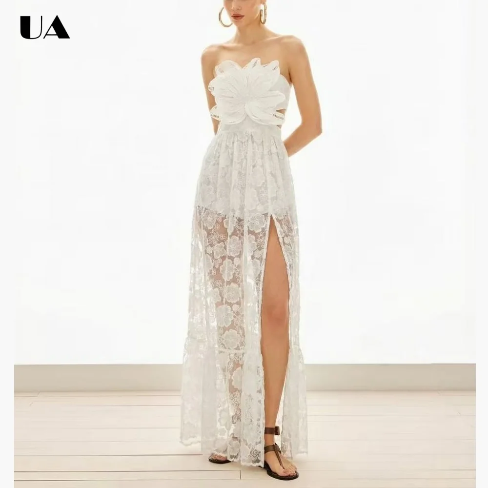 Summer New Lace 3D Flower Maxi Dresses for Women, Vacation Style Strapless Empire Long Dress, Fashionable Sleeveless Beach Dress
Summer New Lace 3D Flower Maxi Dresses for Women, Vacation Style Strapless Empire Long Dress, Fashionable Sleeveless Beach Dress