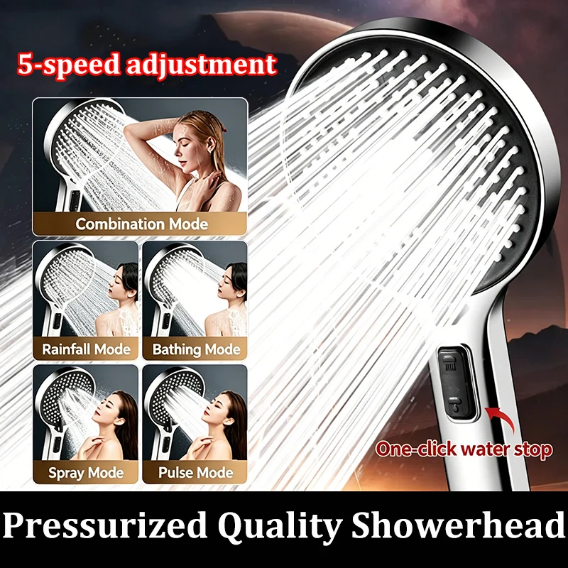 High Pressure 5-Mode Shower Head One-Key Stop Water Handheld Boost Showerhead with Powerful Spray High Quality Bathroom Shower
High Pressure 5-Mode Shower Head One-Key Stop Water Handheld Boost Showerhead with Powerful Spray High Quality Bathroom Shower