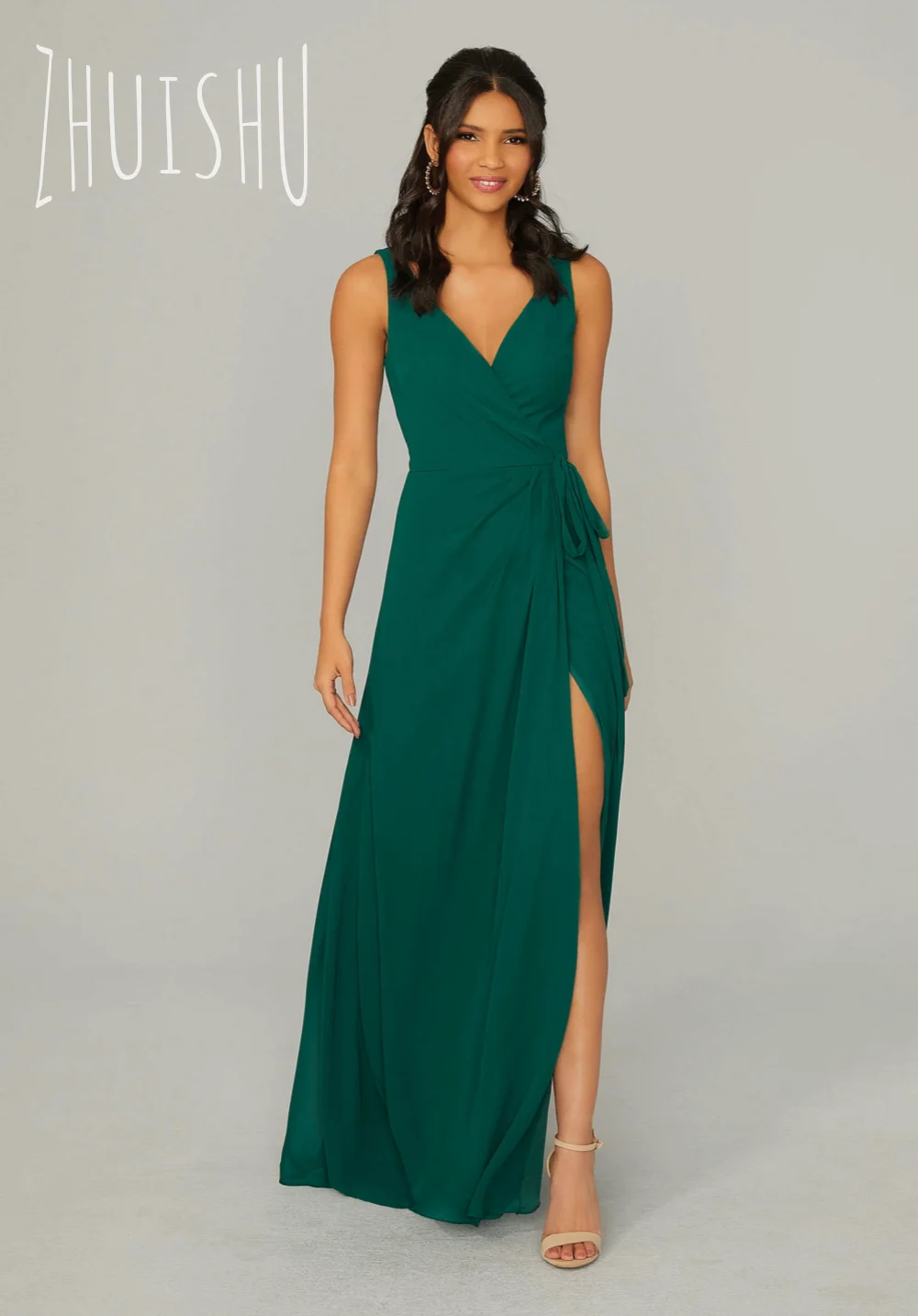 ZHUISHU Sexy V-Neck Bridesmaid Dress Sleeveless Backless Evening Gown Chiffon Zipper Side Slit Guest Party Dress Customized
ZHUISHU Sexy V-Neck Bridesmaid Dress Sleeveless Backless Evening Gown Chiffon Zipper Side Slit Guest Party Dress Customized