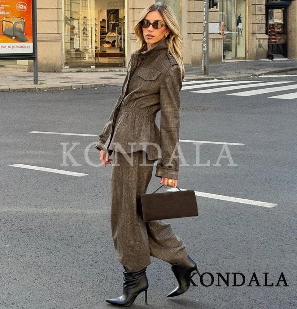 KONDALA Women Fall Casual Plaid Trousers Set Stand-up Collar Jacket, Plaid Long Pants 2025 Autumn Fashion Commute Ladies Suit
KONDALA Women Fall Casual Plaid Trousers Set Stand-up Collar Jacket, Plaid Long Pants 2025 Autumn Fashion Commute Ladies Suit