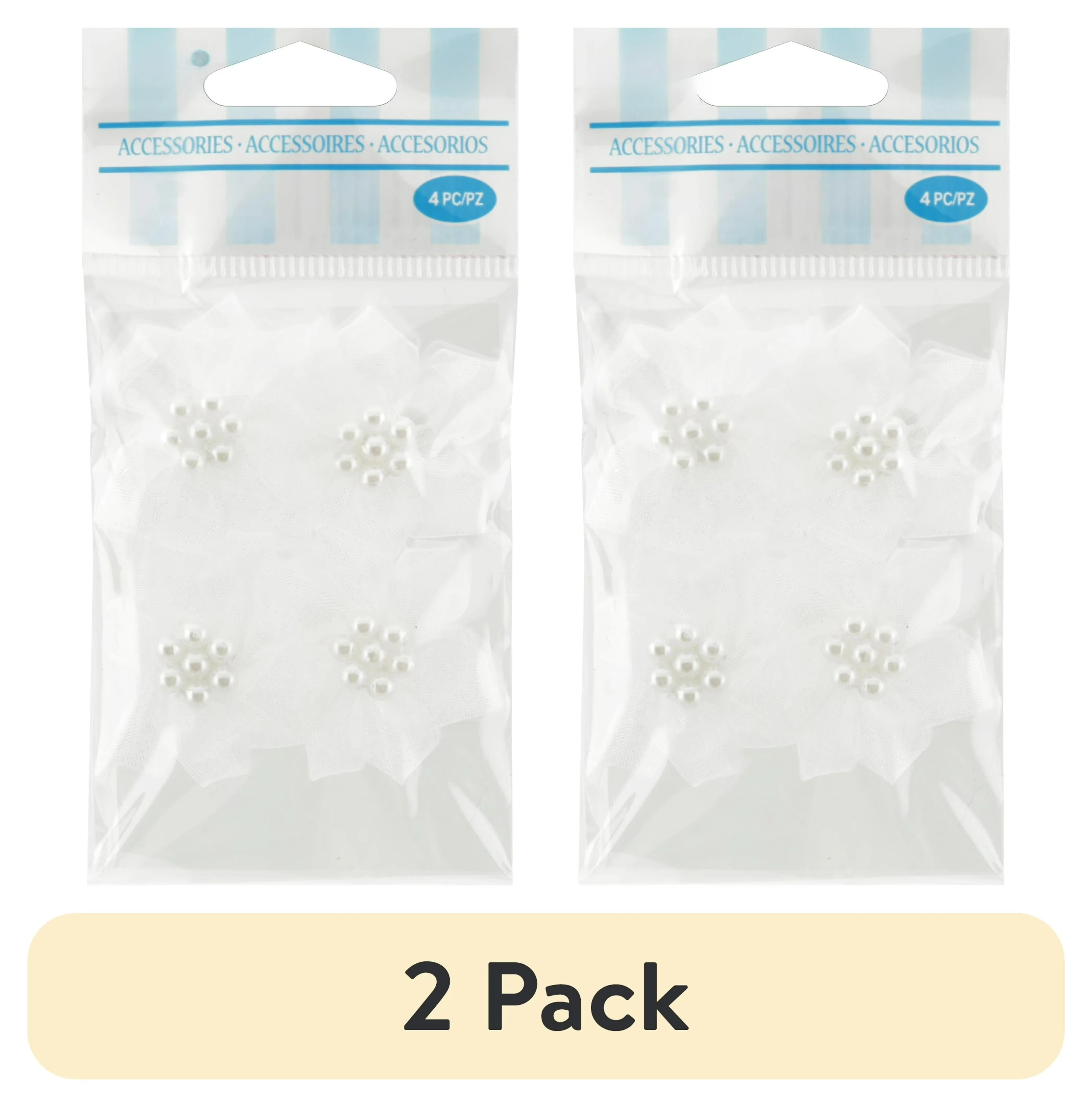 (2 pack) Accessories, White Sheer Petal Flower with Pearl Accessory, 4 Count, 1 Package
(2 pack) Accessories, White Sheer Petal Flower with Pearl Accessory, 4 Count, 1 Package