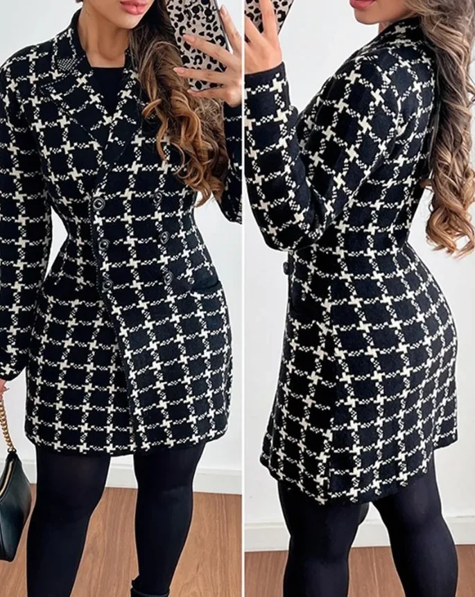 Blazer Woman Autumn Fashion Plaid Print Double Breasted Elegant Notched Neck Long Sleeve Casual Daily Medium Length Blazer Coat
Blazer Woman Autumn Fashion Plaid Print Double Breasted Elegant Notched Neck Long Sleeve Casual Daily Medium Length Blazer Coat