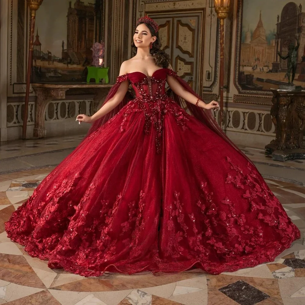 Burgundy Charro Quinceanera Dresses Ball Gown Off The Shoulder Lace Beaded Mexican Sweet 16 Dresses 15 Anos Customized
Burgundy Charro Quinceanera Dresses Ball Gown Off The Shoulder Lace Beaded Mexican Sweet 16 Dresses 15 Anos Customized