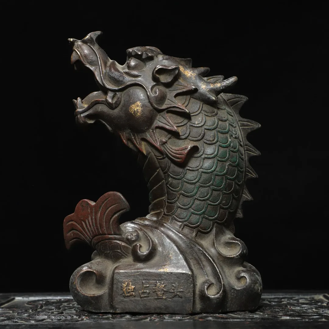 10"Xizang Folk Collection Old Bronze Gilded Cinnabar Dragon Head Fish Statue be the champion Amass wealth Ornaments
10"Xizang Folk Collection Old Bronze Gilded Cinnabar Dragon Head Fish Statue be the champion Amass wealth Ornaments