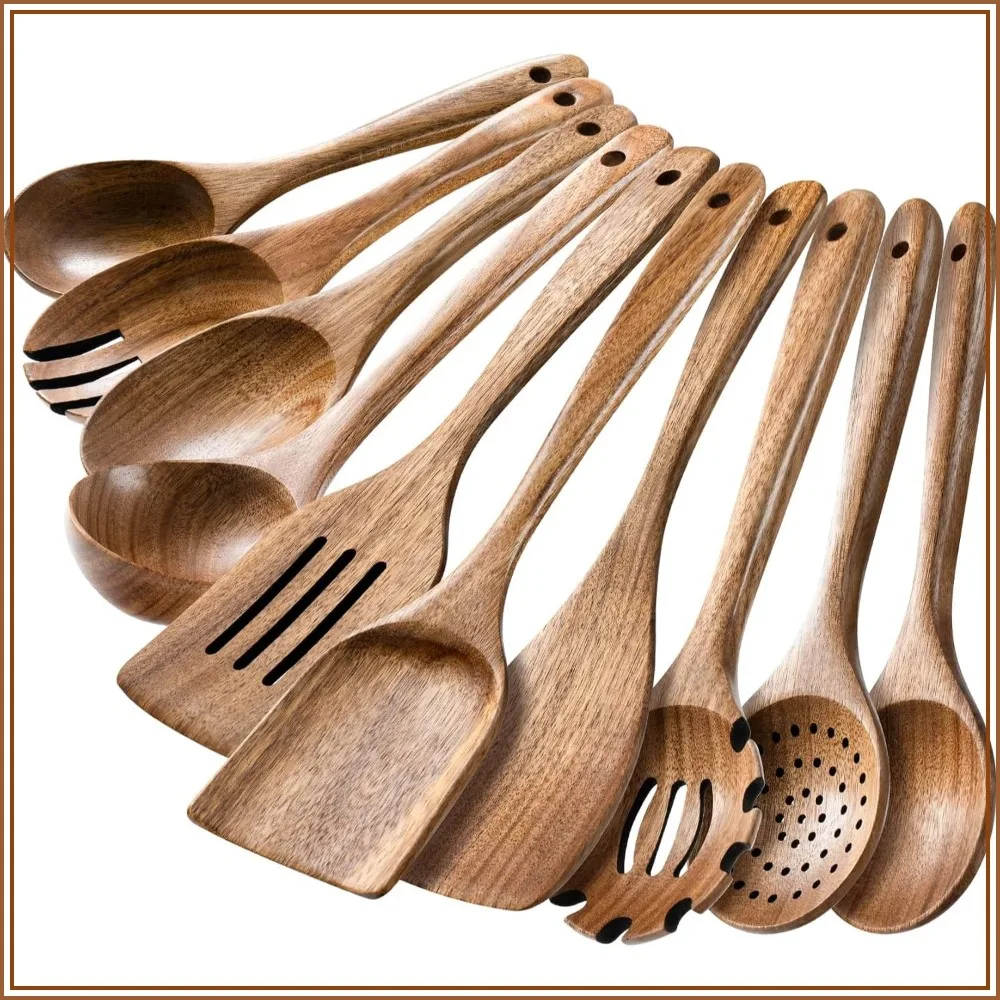 10-Piece Natural Acacia Wooden Spoons Set for Cooking, Non-Stick Safe, Easy to Clean Kitchen Utensils
10-Piece Natural Acacia Wooden Spoons Set for Cooking, Non-Stick Safe, Easy to Clean Kitchen Utensils