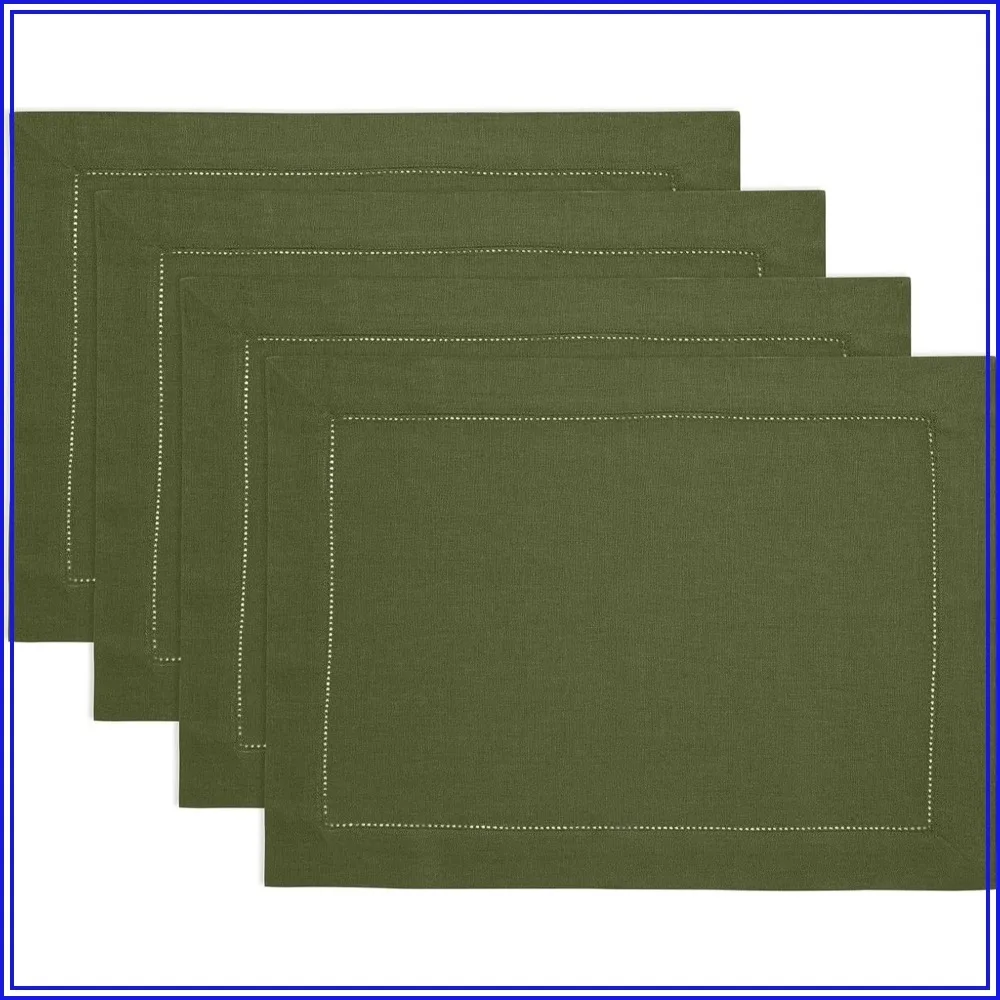 100% Pure Linen Placemats Set of 4 - Hemstitch Olive 14x19 Inch - Machine Washable Table Mats for Everyday Elegance
100% Pure Linen Placemats Set of 4 - Hemstitch Olive 14x19 Inch - Machine Washable Table Mats for Everyday Elegance